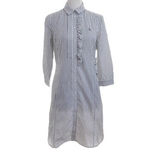 Hazzys WHITE GREY STRIPED BUTTON FRONT RUFFLE PLEATED SHIFT BOYFRIEND DRESS